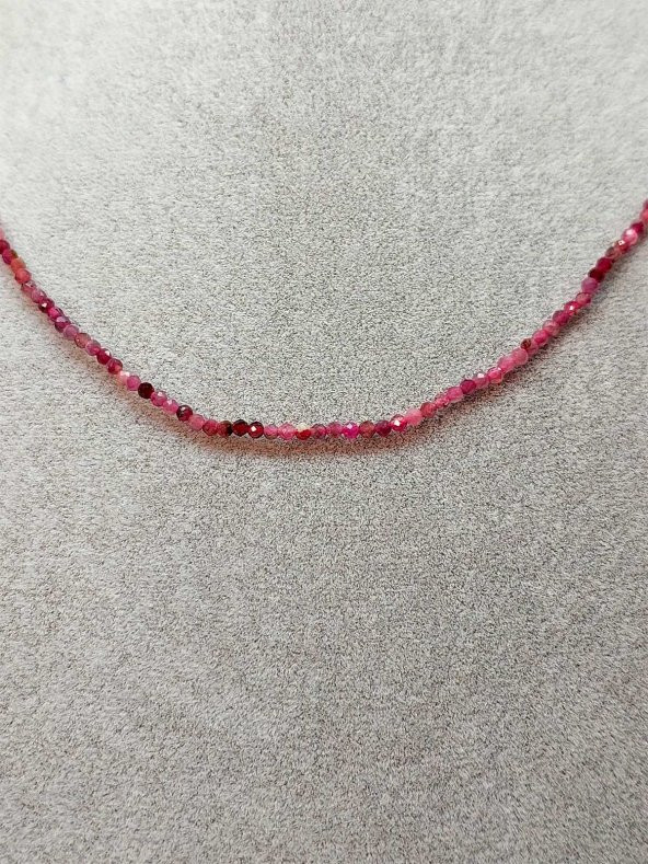 Çilek Kuvars Taşı 2mm 1000 Ayar Gümüş İpli Kolye (Sabit Klipsli) - 4