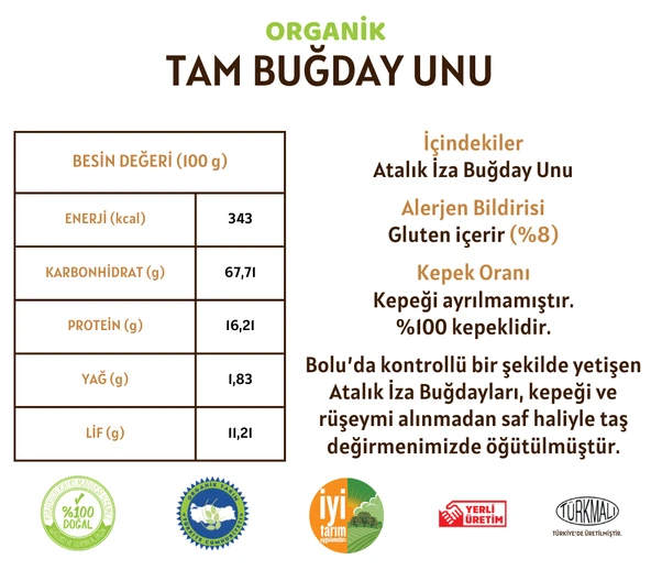 Taş Değirmenden Organik Organik Atalık Tam Buğday Unu - 1 Kilo - Resim 3