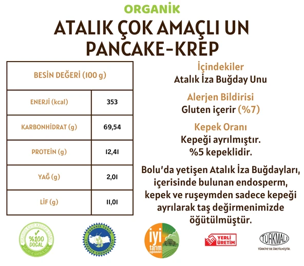Taş Değirmenden Organik Organik Atalık Çok Amaçlı Un - Pancake-Krep - 1 Kilo - Resim 3