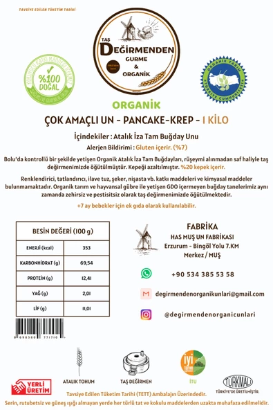 Organik Atalık Çok Amaçlı Un - Pancake/Krep - 1 Kilo - 2