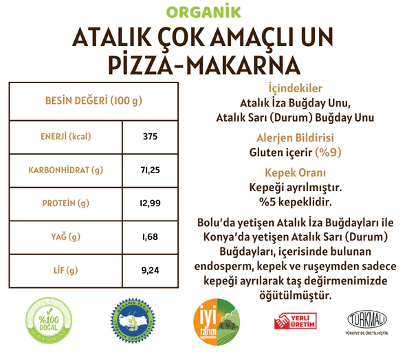 Taş Değirmenden Organik Organik Atalık Çok Amaçlı Un - Pizza - Makarna - 1 Kilo - Resim 3