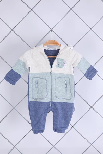 Babyhola Kız Erkek Fermuarlı Kapüşonlu Şardonlu Tulum 12645 - 5