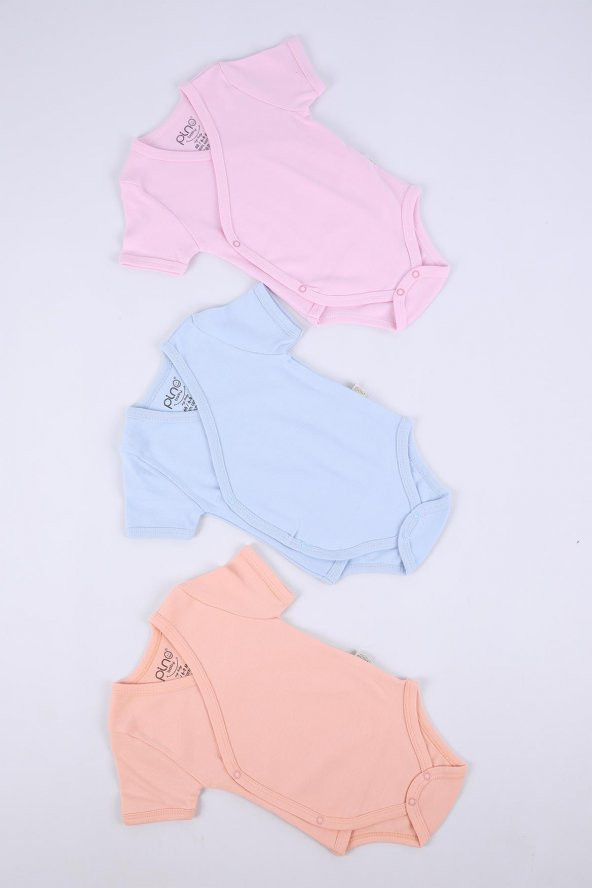 Babyhola 3'lü %100 Pamuk Body Kız Erkek Bebek Kısa Kol Kruvaze Çıtçıtlı Badi Zıbın 3'lü Set 34951 - 2