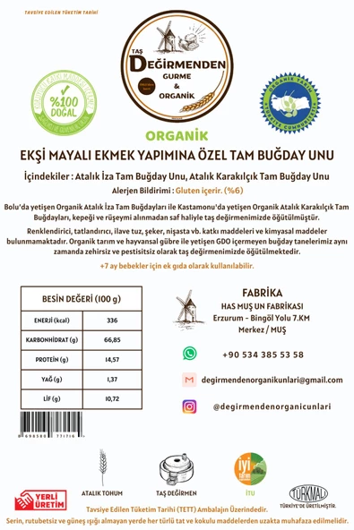 Organik Ekşi Mayalı Ekmek Yapımına Özel Tam Buğday Unu - 1 Kilo - 2
