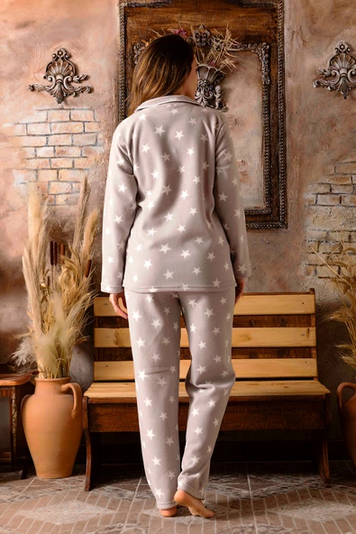 Kışlık Yılbaşı Desenli Kadın Gömlek Polar Pijama Takımı- Geyikli Yılbaşı Pijaması - 5