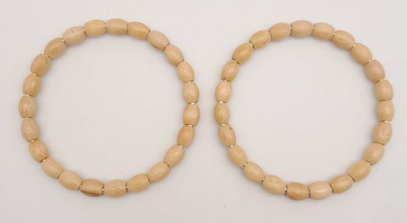 Angel Çanta Aksesuar 12 cm Oval Ahşap Boncuklu Bilezik Model Açık Ahşap Çift Sap - 2
