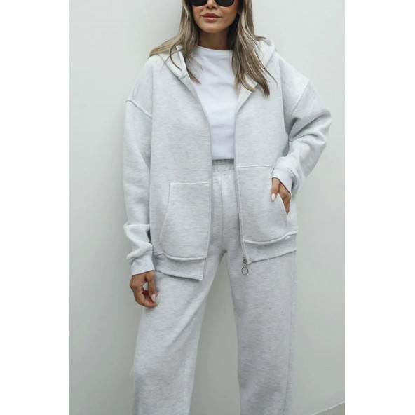 Şardonlu Fermuarlı Oversize Sweatshirt - 2