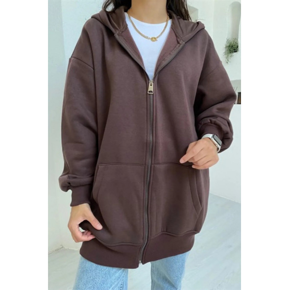 Şardonlu Fermuarlı Oversize Sweatshirt - 3