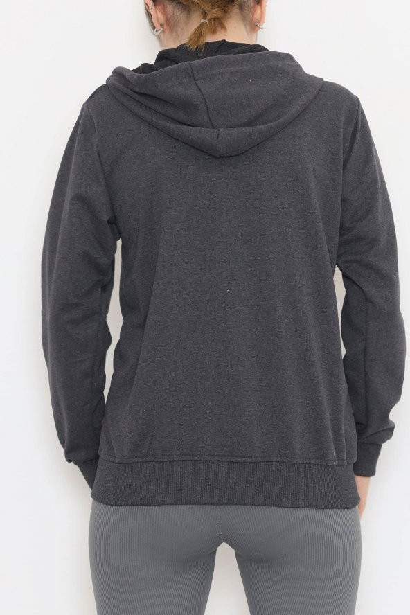 Kapşonlu Fermuarlı Sweat Füme - 11285.053. - 6