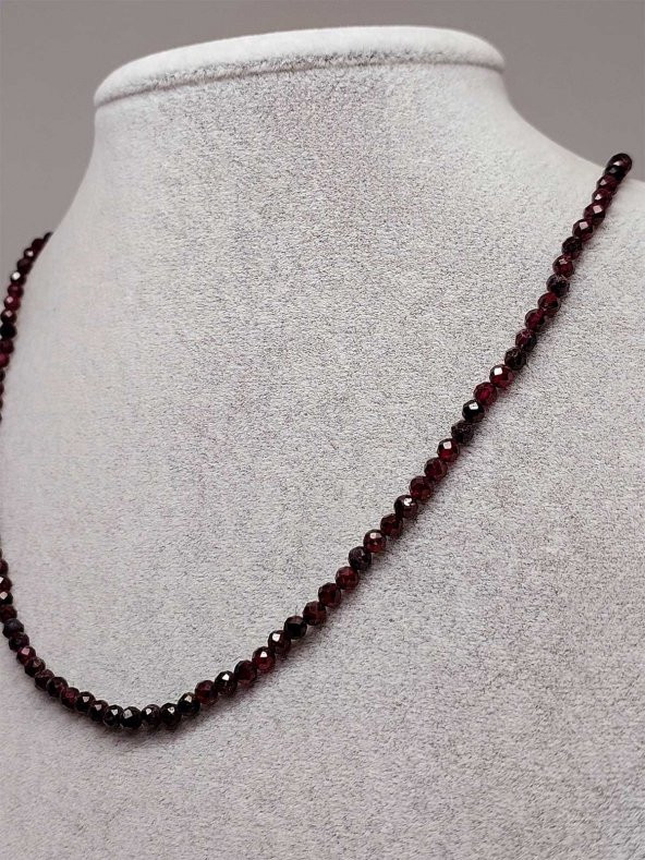 Lal (Garnet – Granat ) Taşı 3mm 1000 Ayar Gümüş İpli Kolye (Sabit Klipsli) ürün görseli 1