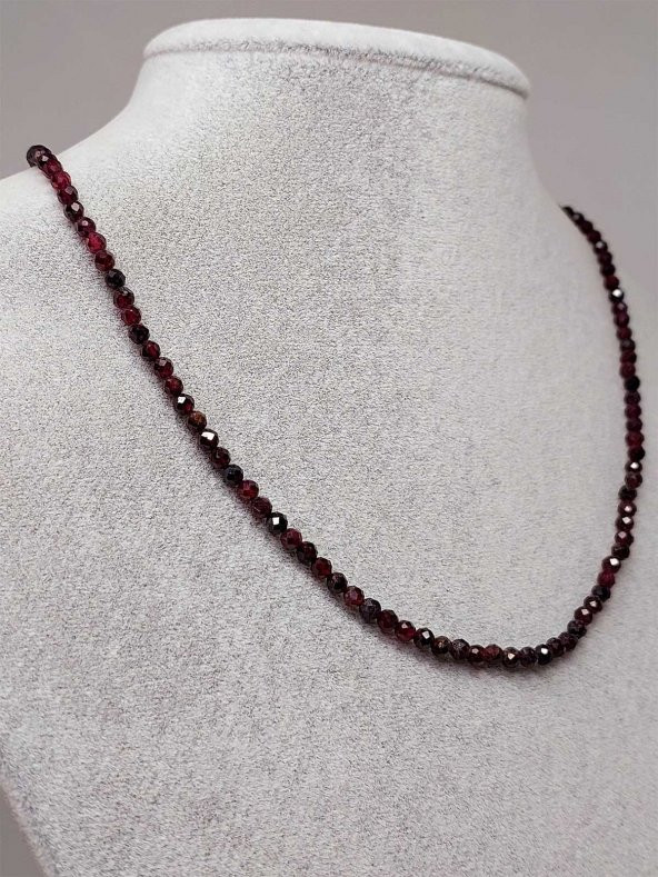 Lal (Garnet – Granat ) Taşı 3mm 1000 Ayar Gümüş İpli Kolye (Sabit Klipsli) - Resim 2