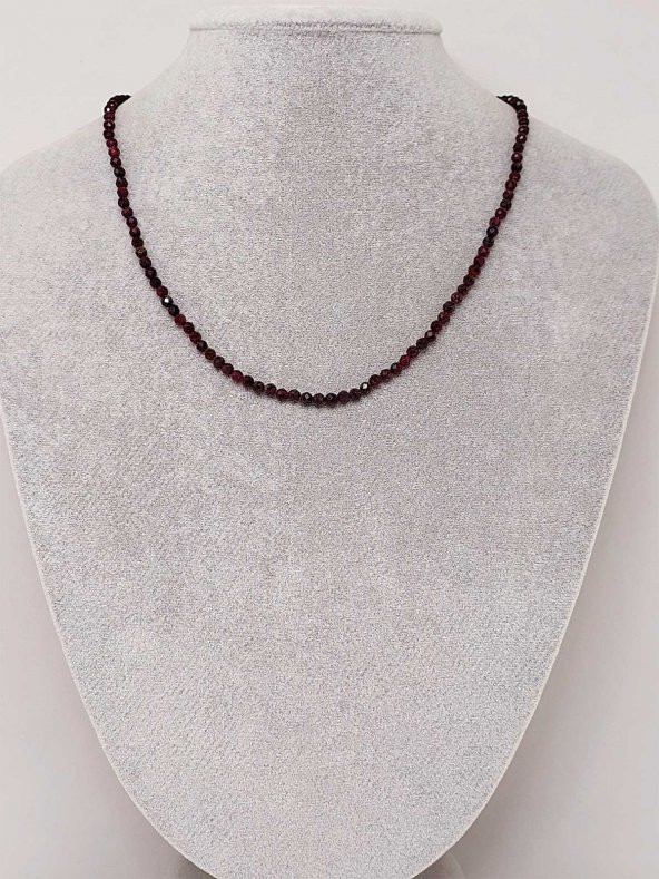 Lal (Garnet – Granat ) Taşı 3mm 1000 Ayar Gümüş İpli Kolye (Sabit Klipsli) - Resim 3