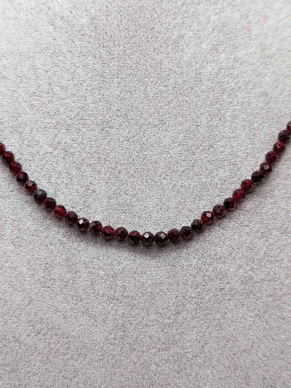 Lal (Garnet – Granat ) Taşı 3mm 1000 Ayar Gümüş İpli Kolye (Sabit Klipsli) - Resim 4