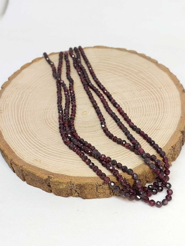 Lal (Garnet – Granat ) Taşı 3mm 1000 Ayar Gümüş İpli Kolye (Sabit Klipsli) - Resim 5