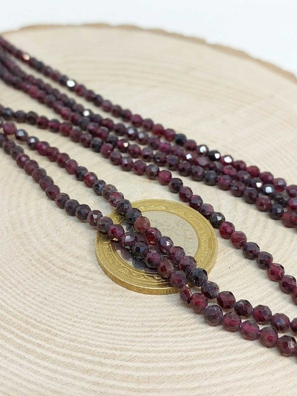 Lal (Garnet – Granat ) Taşı 3mm 1000 Ayar Gümüş İpli Kolye (Sabit Klipsli) - Resim 6