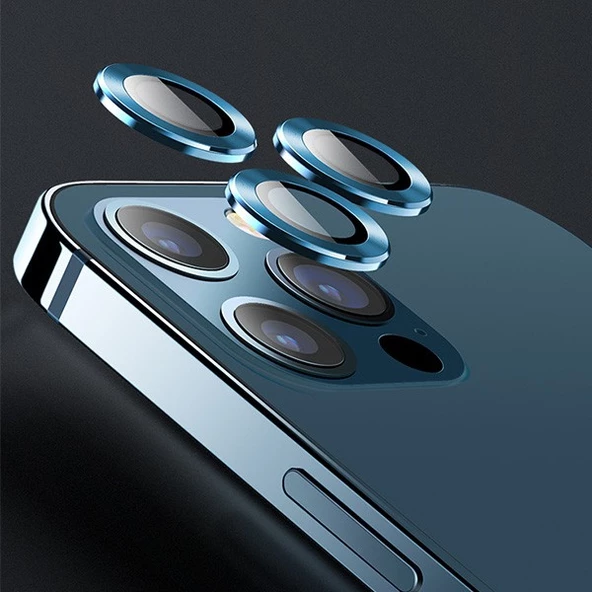 USAMS İphone 12 Pro 3D Metal Çerçeveli Kamera Lens Koruyucu - 7