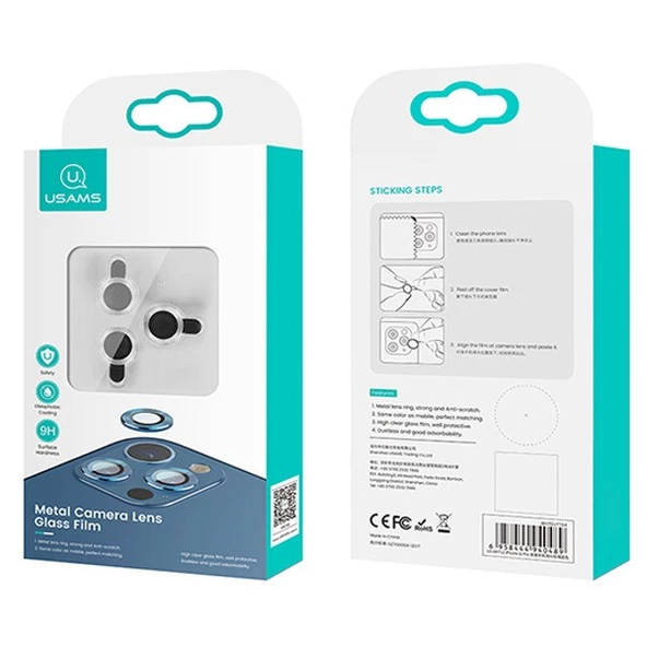 USAMS İphone 12 Pro 3D Metal Çerçeveli Kamera Lens Koruyucu - 3