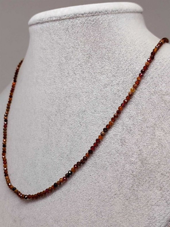 Lal (Garnet – Granat ) Taşı 2mm 1000 Ayar Gümüş İpli Kolye (Sabit Klipsli) (41260) ürün görseli