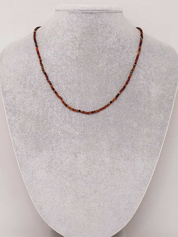 Lal (Garnet – Granat ) Taşı 2mm 1000 Ayar Gümüş İpli Kolye (Sabit Klipsli) (41260) - Resim 3