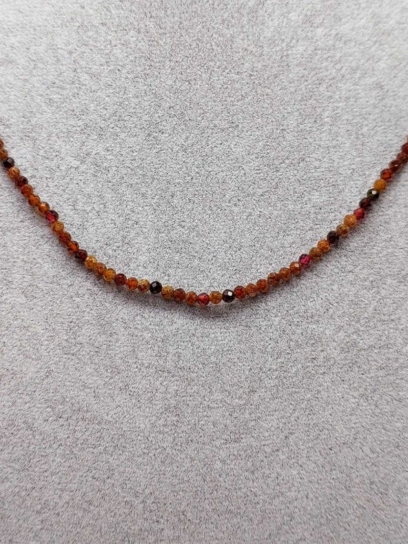 Lal (Garnet – Granat ) Taşı 2mm 1000 Ayar Gümüş İpli Kolye (Sabit Klipsli) (41260) - Resim 4