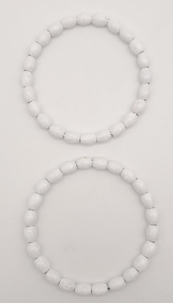 Angel Çanta Aksesuar 12 cm Oval Ahşap Boncuklu Bilezik Model Beyaz Renk Çift Sap - 3