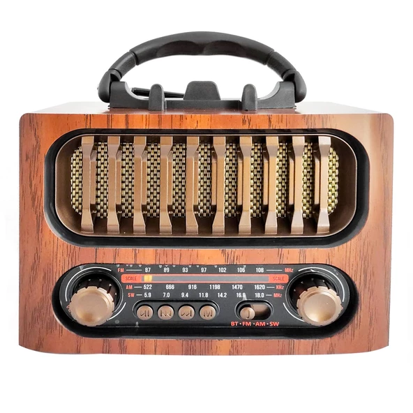 Radyo Nostalji Şarjlı Pilli Bt/Usb/Sd/Aux/Fm Telefon Standlı Cameron Cm-1966Bt Kahverengi