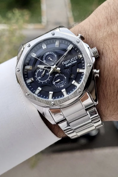 Ferrucci FCISTE198 Kadranı Lacivert Kordonu Gümüş Renk İç Göstergeleri Aktif Fonksiyonlu Erkek Kol Saati ürün görseli 1