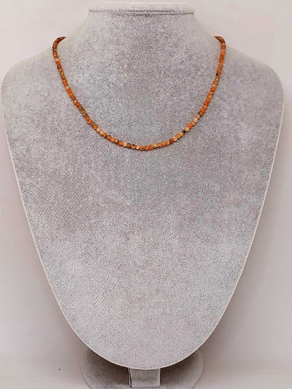 Güneş Taşı 3mm 1000 Ayar Gümüş İpli Kolye (Sabit Klipsli) - Resim 3