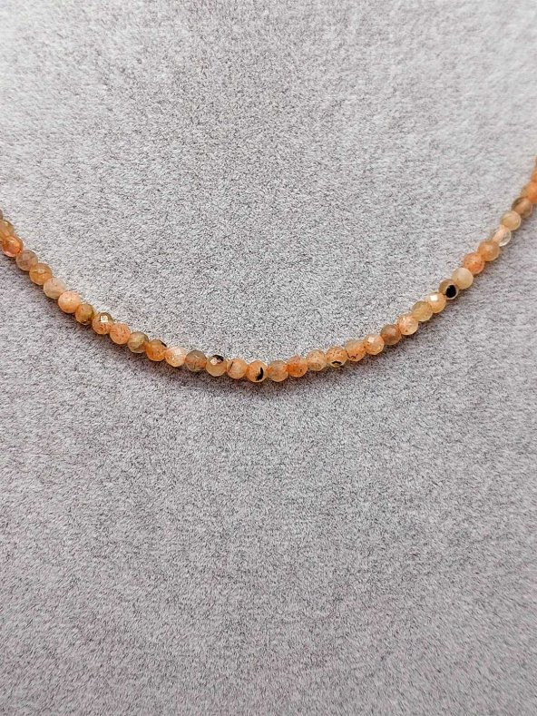 Güneş Taşı 3mm 1000 Ayar Gümüş İpli Kolye (Sabit Klipsli) - Resim 4