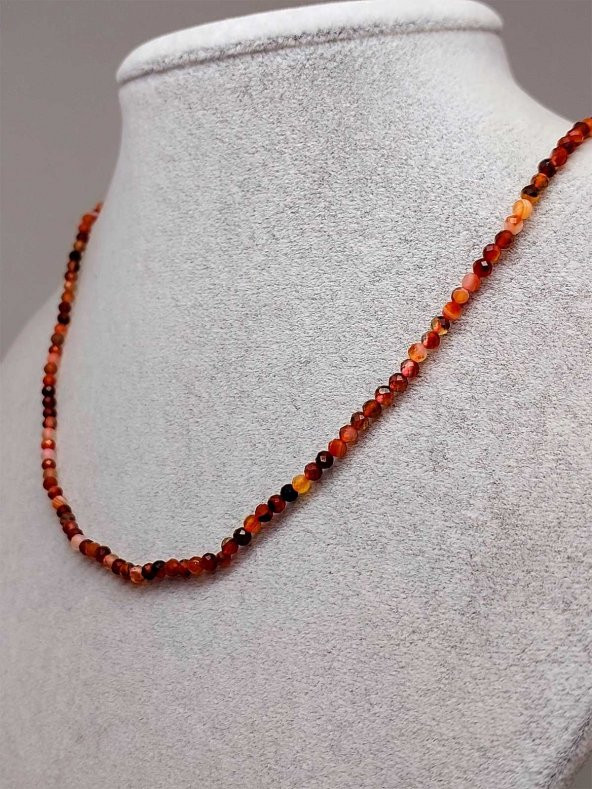 Akik Taşı 2,5mm 1000 Ayar Gümüş İpli Kolye (Sabit Klipsli) - Resim 2