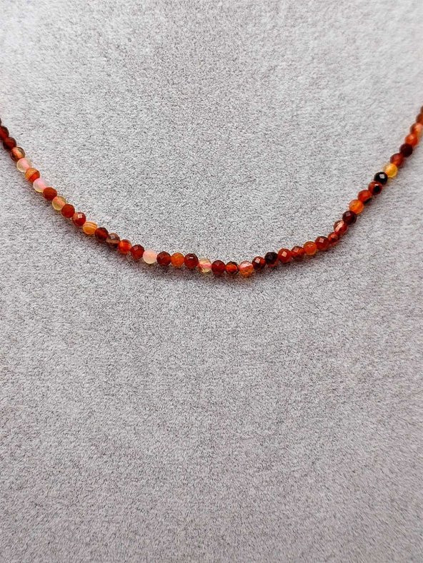 Akik Taşı 2,5mm 1000 Ayar Gümüş İpli Kolye (Sabit Klipsli) - Resim 3