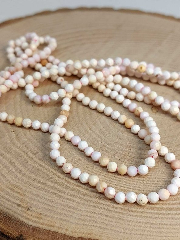 Beyaz Opal Taşı YARIM Dizi 3mm (17cm uzunluğundadır) - Resim 3