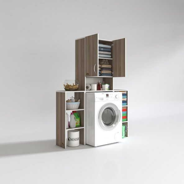 Kenzlife çamaşır makinesi dolabı sinemmaks crd 180*096*30 banyo kapaklı arkalıklı raflı - 2