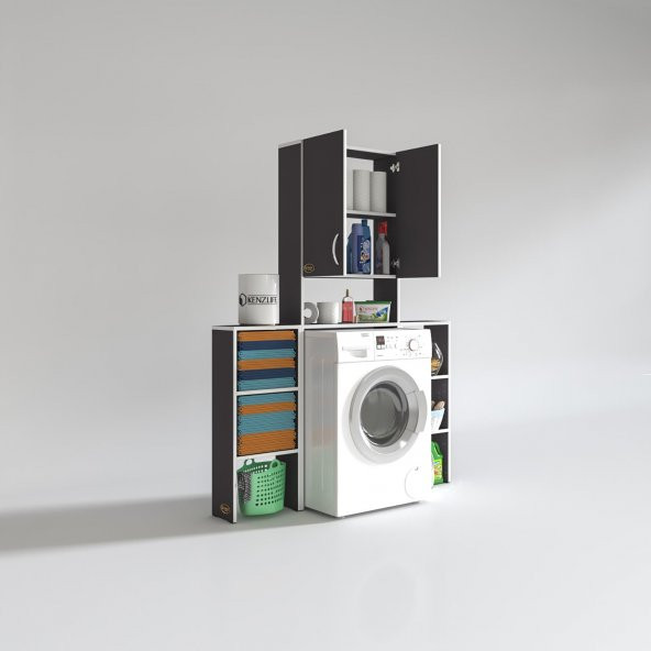 Kenzlife çamaşır makinesi dolabı veronikamaks gri 180*096*20 banyo kapaklı arkalıksız raflı - Resim 2