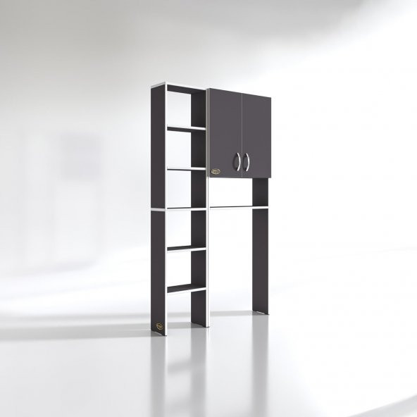 Kenzlife çamaşır makinesi dolabı veronikamaks gri 180*096*20 banyo kapaklı arkalıksız raflı - Resim 3