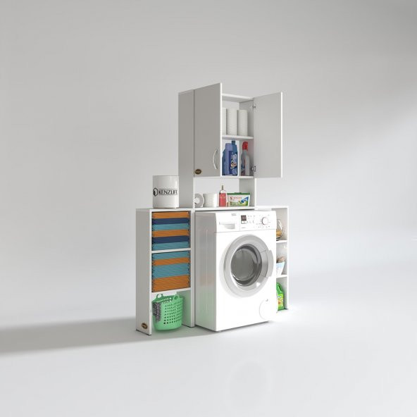 Kenzlife çamaşır makinesi dolabı veronikamaks byz 180*096*20 banyo kapaklı arkalıksız raflı - 2