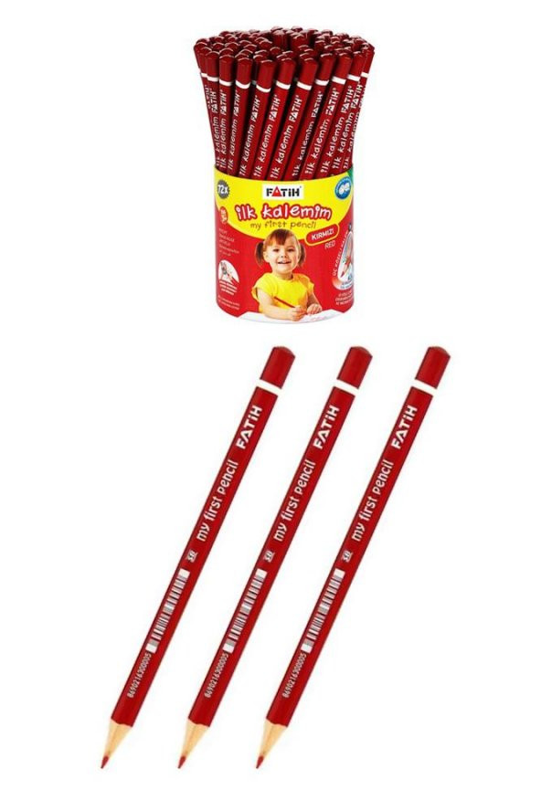 Jumbo Kırmızı Kalem 3 Adet Kırmızı Başlık Kalemi Üçgen Kırmızı Renk Kurşun Kalem İlk Kalemim