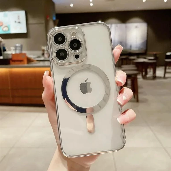 Apple iPhone 14 Kılıf Kamera Lens Korumalı Magsafe Şarj Kilifi Şeffaf Renkli Yumuşak Kapak - 5