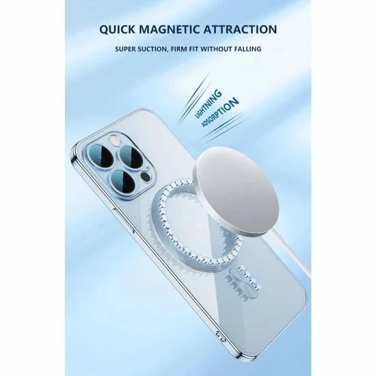 Apple iPhone 13 Pro Max Kılıf Kamera Lens Korumalı Magsafe Şarj Kilifi Şeffaf Renkli Yumuşak Kapak - 6