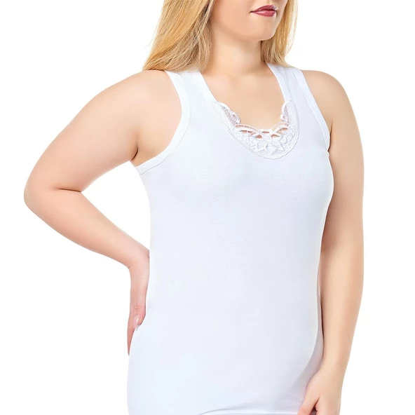 Seher Yıldızı Bayan Geniş Askılı Güpürlü Atlet Beyaz Pamuklu 0012