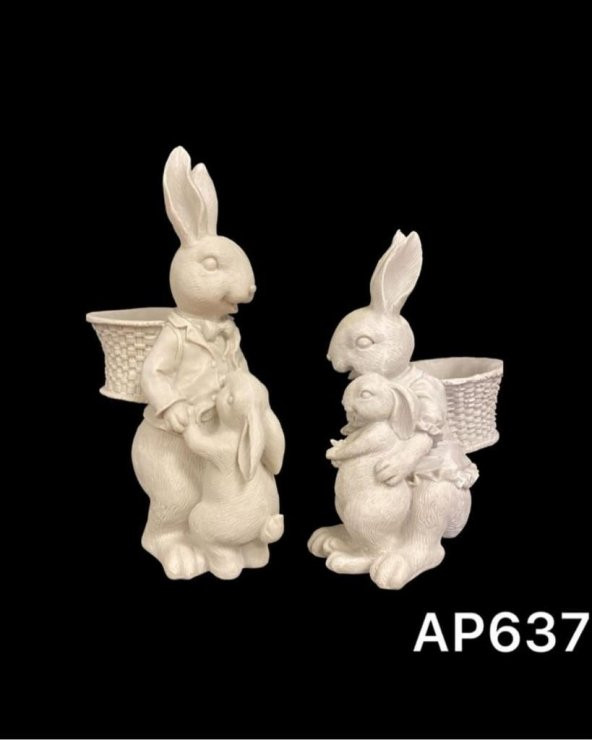 Polyester Sepetli Tavşan Çiftler 34cm+29cm AP0637