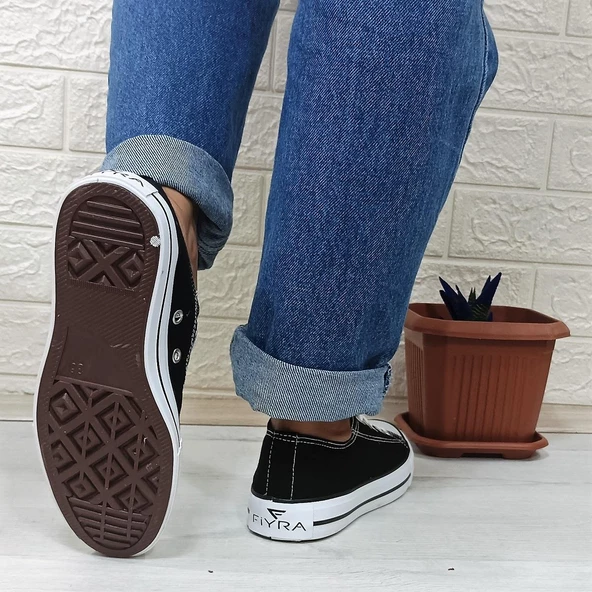 Fiyra 554 Siyah-Beyaz Kısa Unisex Sneaker Keten Spor Ayakkabı - 11