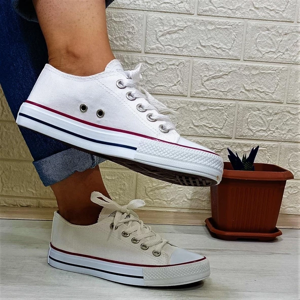 Fiyra 554 Beyaz Kısa Unisex Sneaker Keten Spor Ayakkabı - 3