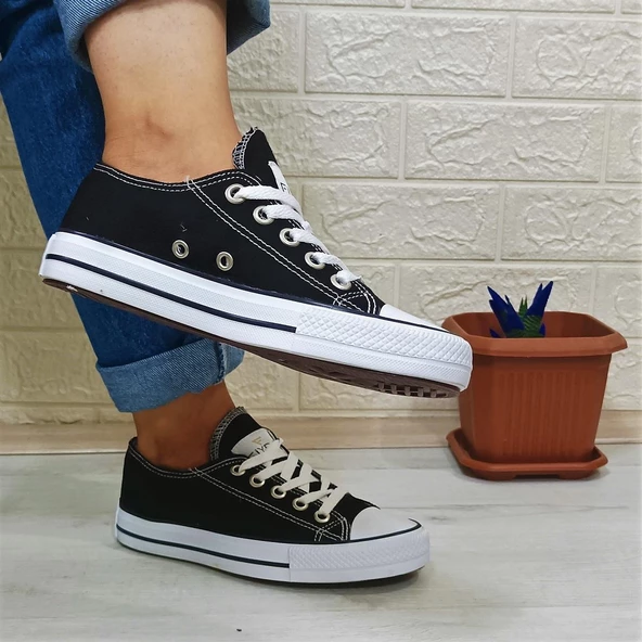 Fiyra 554 Siyah-Beyaz Kısa Unisex Sneaker Keten Spor Ayakkabı - 8