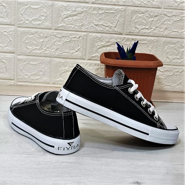 Fiyra 554 Siyah-Beyaz Kısa Unisex Sneaker Keten Spor Ayakkabı - 2