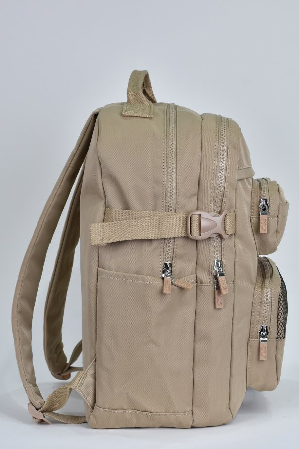Elatae Unisex Çok Gözlü Günlük Seyahat Okul Sırt Çantası Bej 17294 - 3