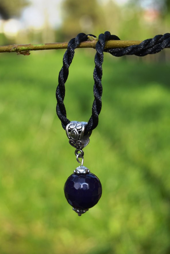 STONEAGE Mor Akik Doğal Taş Kolye Ucu Siyah İpek Kordon Hediyeli - Resim 2