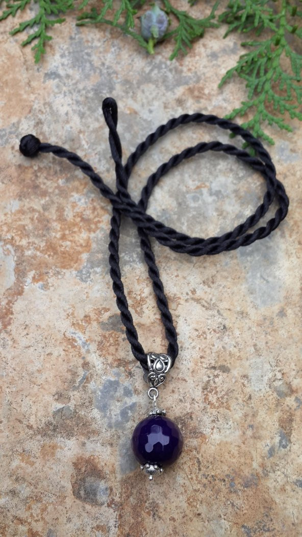 STONEAGE Mor Akik Doğal Taş Kolye Ucu Siyah İpek Kordon Hediyeli - Resim 3