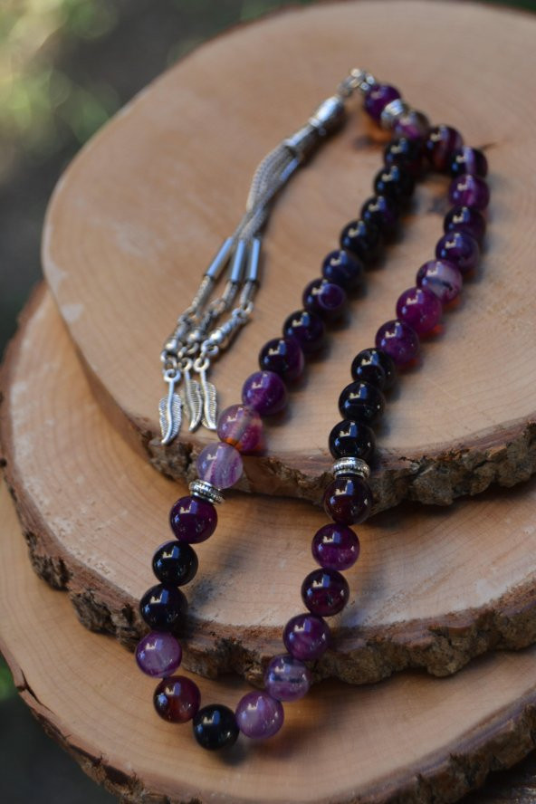 STONEAGE JEWELLERY Mor Akik Güç Doğal Taş Tesbih - 2