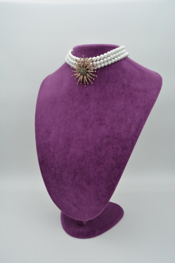 STONEAGE Üç Sıra İncili Güneş Kolye Özel Tasarım ürün görseli